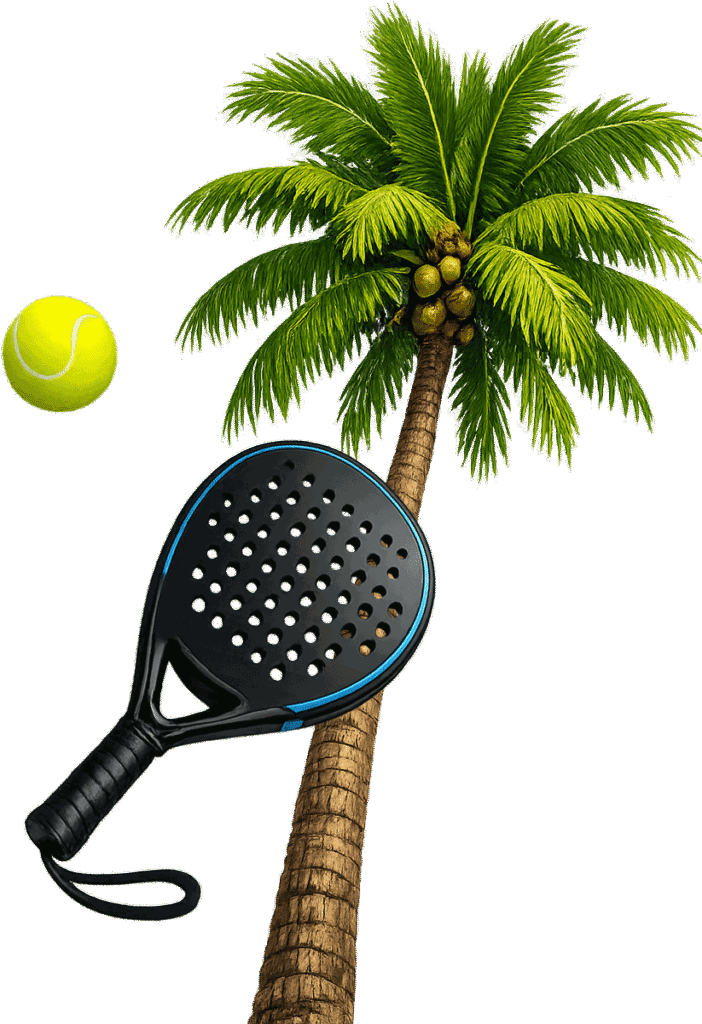 Padel Paradies Palme und Padel Schäger mit Ball